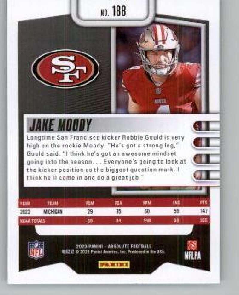 Amazon.com: 2023 Absolute #188 Jake Moody RC Rookie San Francisco