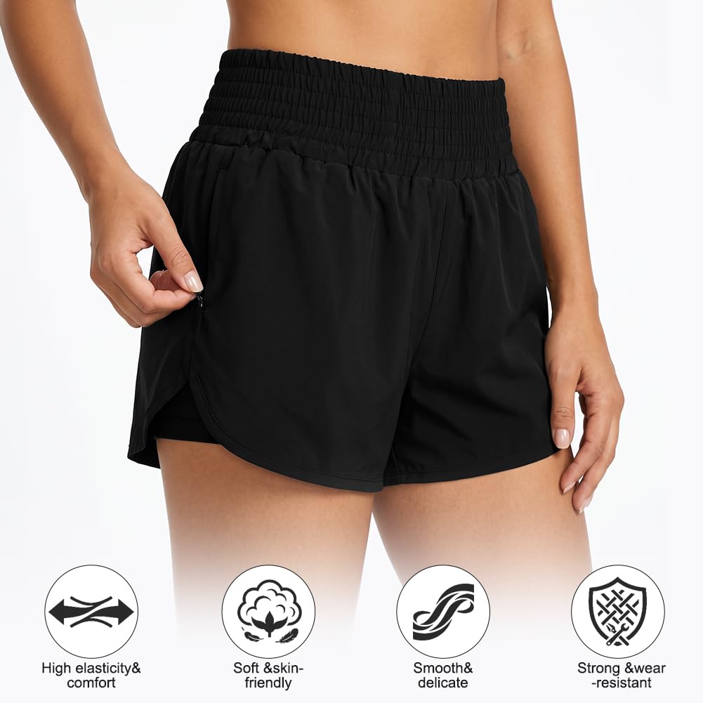 Aolso Shorts de Natación Mujer, Bikini Verano Short Pantalones Cortos, Shorts de Playa Secado Rapido con Bolsillos y Control de Abdomen para Playa Surf Vacaciones Deportes Acuáticos y Exterior-M/L