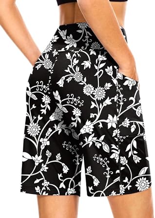 Blouty Womens 9" Bermuda Long Shorts with Pockets High Waisted Knee Length Shorts for Women Workout Athletic Casual