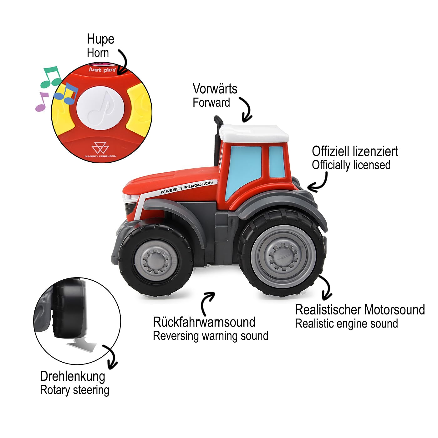 Jamara Massey Ferguson My First 405321 Tracteur RC 2,4 GHz avec Son – Jouet agricole, Jouet agricole, Cadeau pour Enfants, Premier véhicule télécommandé