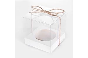 12 Pack Clear Boxes, White Inserts & Ribbon for Cupcake, Gift or Favors (3.5x3.5x3.5 inch)