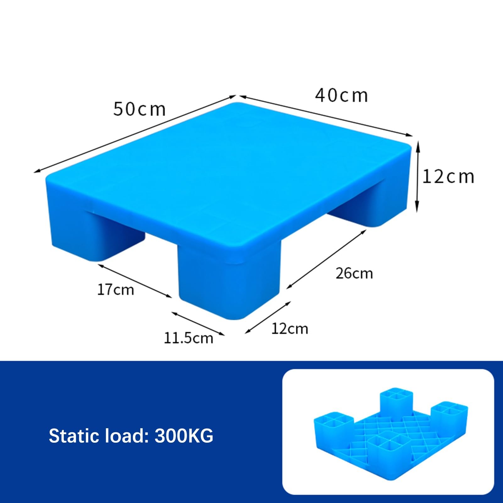 Pallet in plastica resistente, impermeabile, per uso esterno e interno, antiscivolo e resistente all'usura, per deposito Dunnage rack modulare per magazzini (blu, 50 cm x)