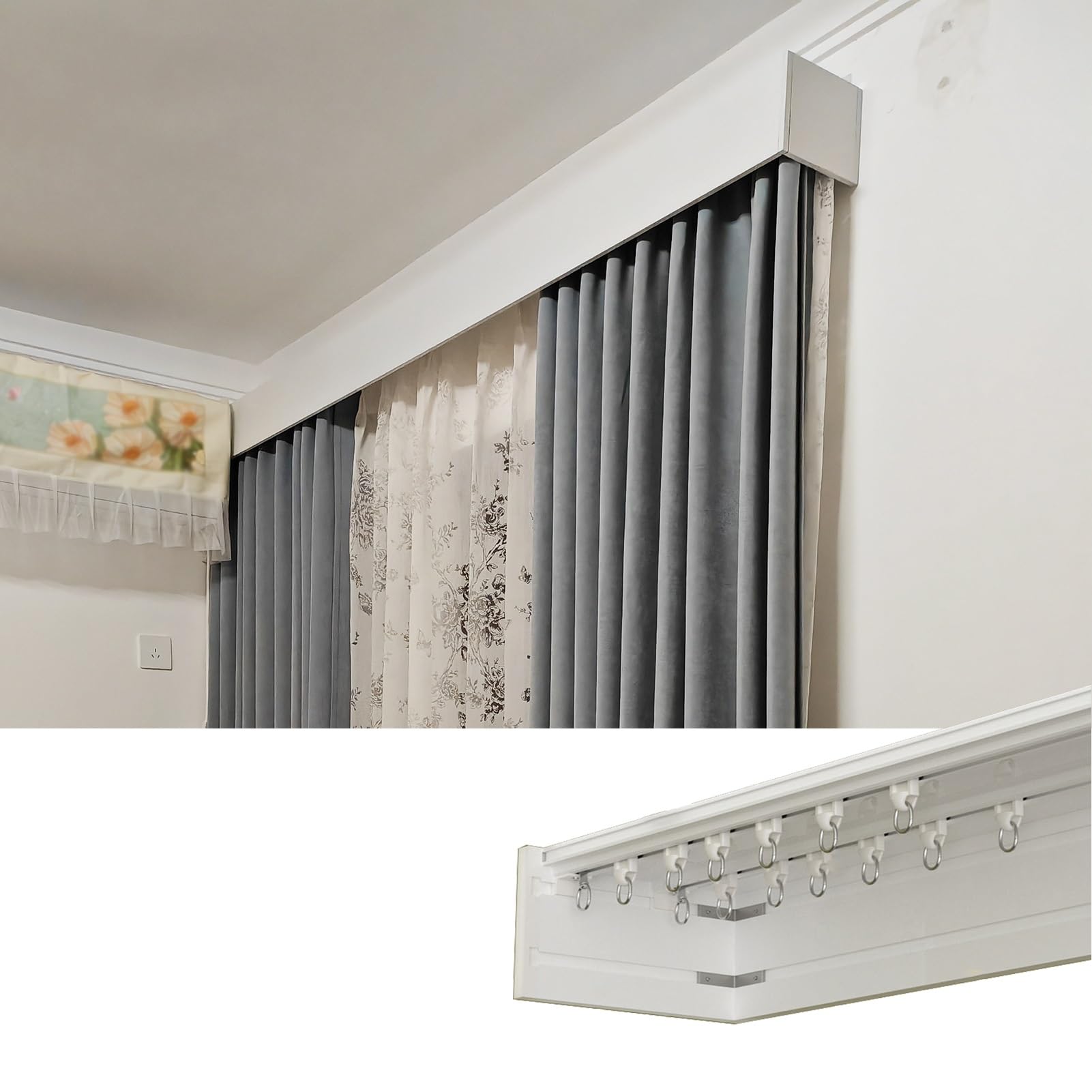 Juego de persianas de 3 piezas con rieles dobles de aluminio de 2,5 m para salón y dormitorio