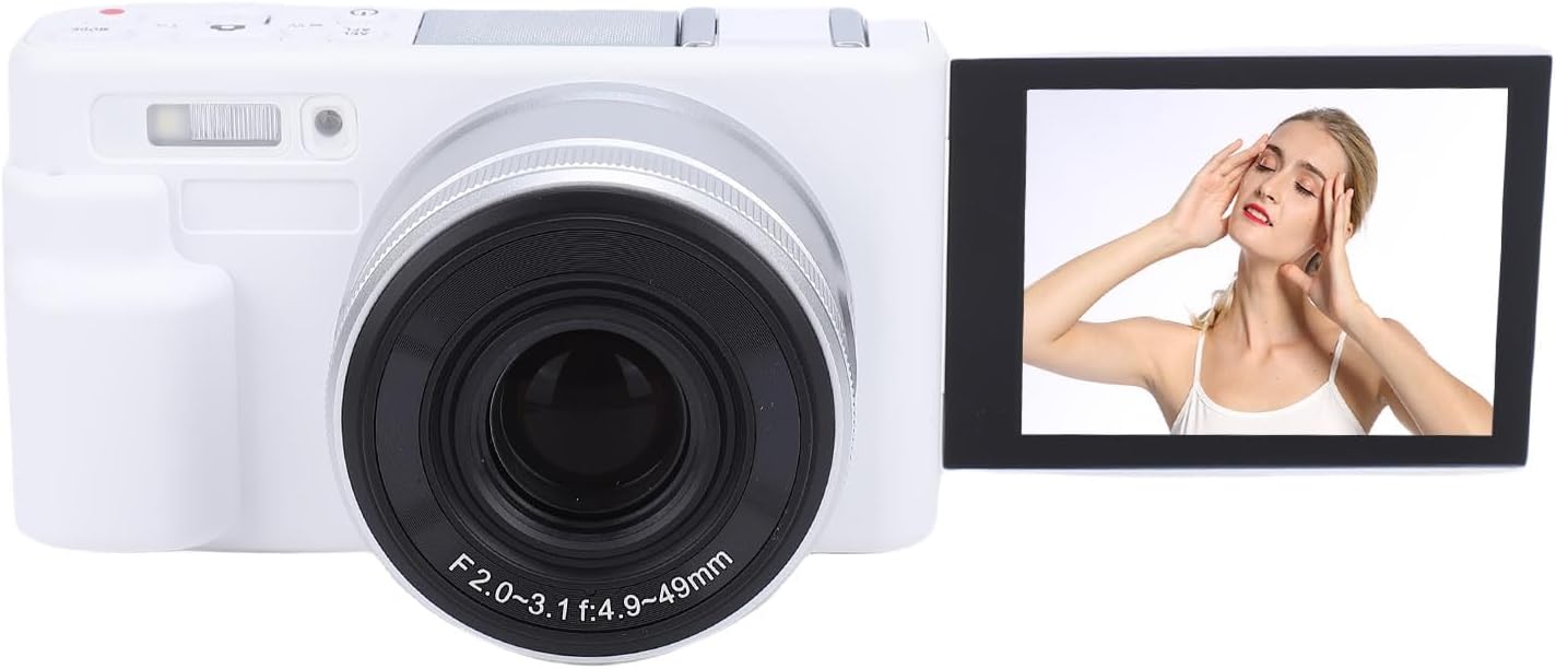 10X Optical Zoom 5K Digital Camera, Real Time Filters, WiFi Connection, 180 Flip Screen, Macro Mode for Flowers, Birds, Selfie Vlog Camera with 2.8in Screen (White)