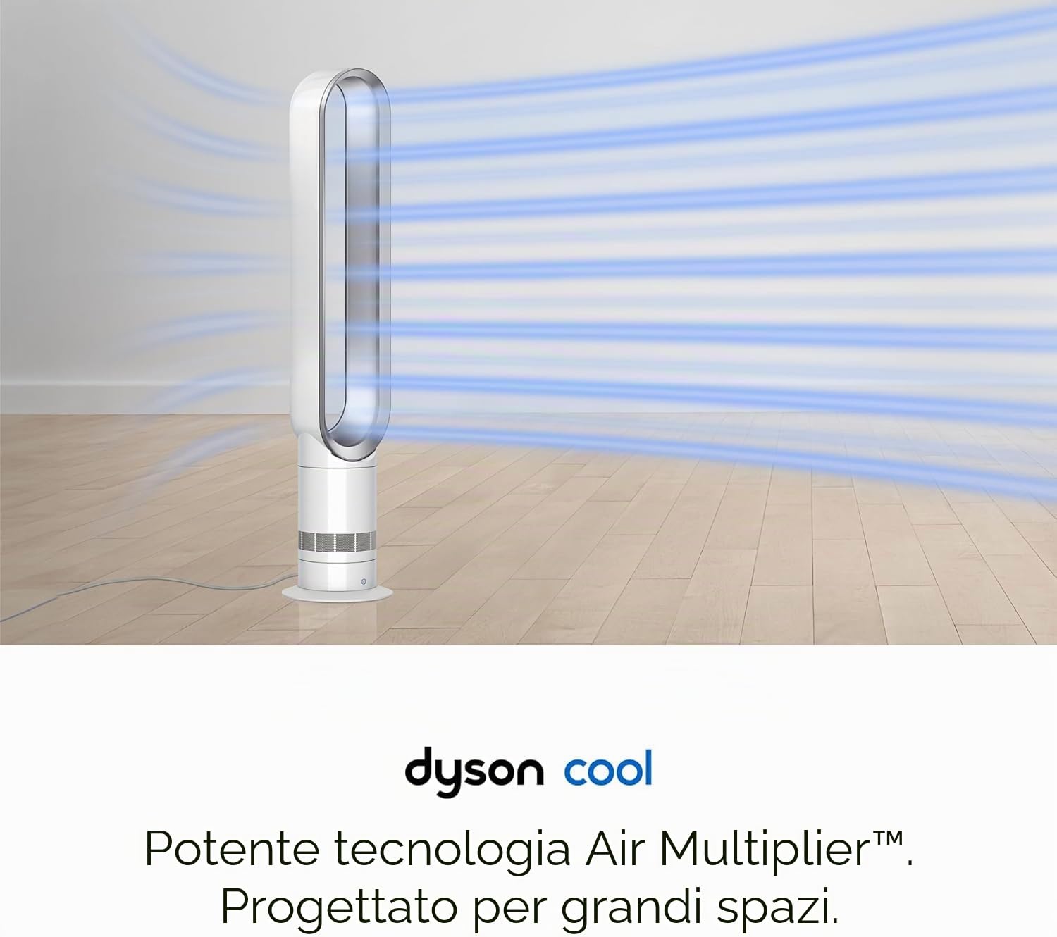 Dyson Cool AM07 - Ventilatore con telecomando, 100 cm, timer 9h, ventilatore a torre silenzioso bianco/argento, risparmio energetico, ventilatore da tavolo per camera da letto, livello di rumore 48 db