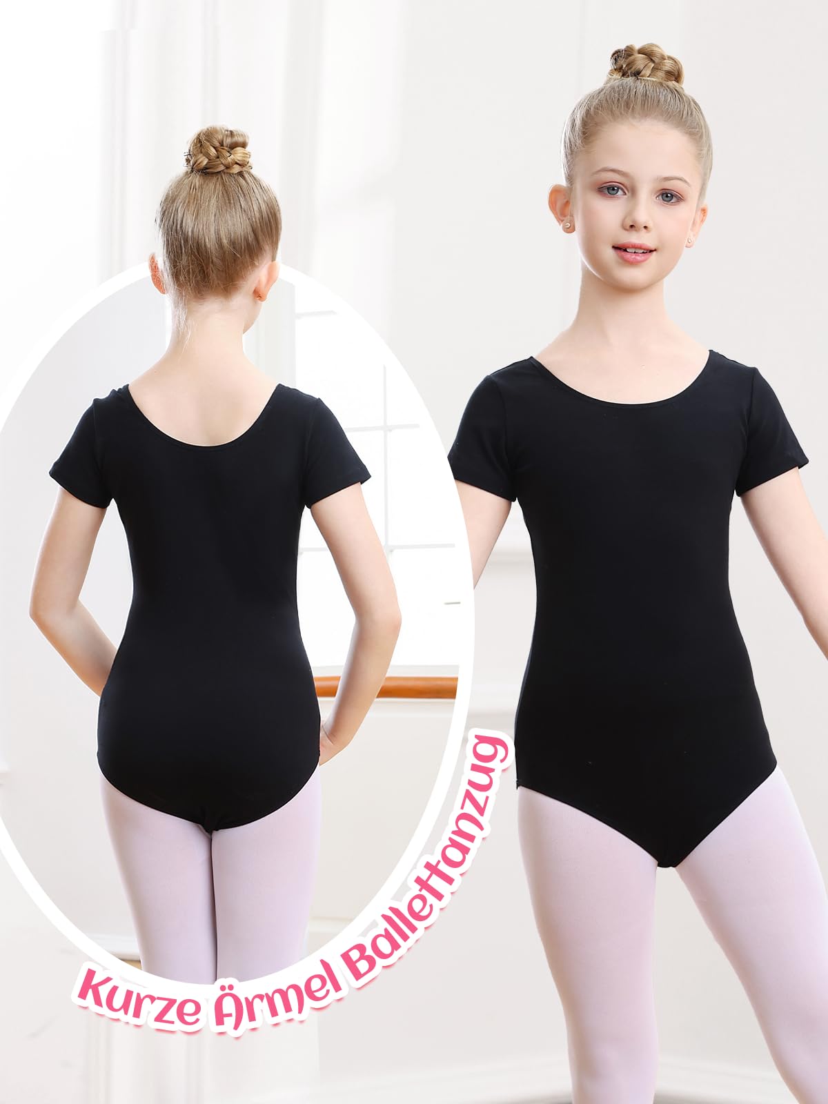 Ballettkleidung Mädchen Ballett Trikot Kinder Ballettanzug Kurzarm Ballett Body Tanzbody Baumwolle Turnanzug Gymnastikanzug für Mädchen Damen Gr.100-170