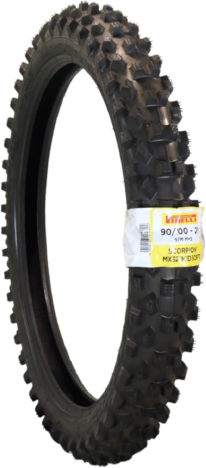 Pirelli Scorpion MX32 Mid-Soft 90/100-21 (57M) Front Motorcycle Tire Competition Motocross Tire; NHS Tube Type with Advanced Tread Pattern for Grip, Braking Stability & Control on Soft to Mid Terrain