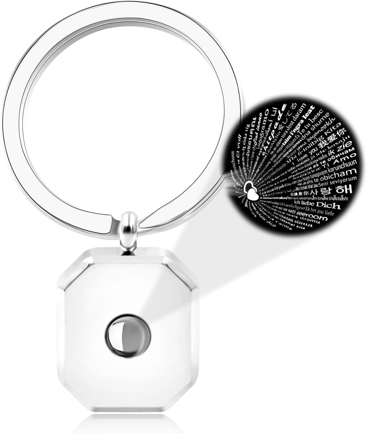 100 Languages I Love You Keychains - Square Stainless Steel Projection Keychain - YA5238