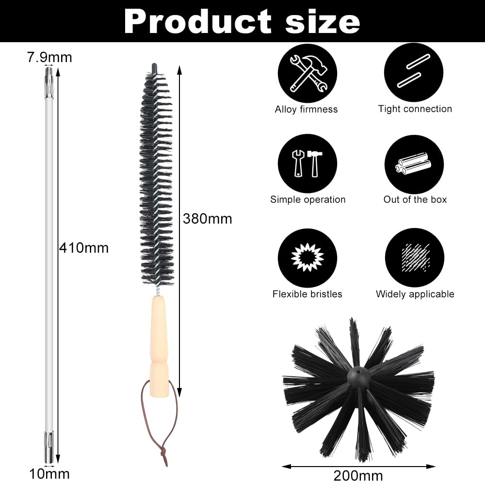 Lvjkes deshollinador de chimeneas, Juego de 24 Piezas para Limpieza con 18 Varillas de 41 cm, 2 Cabezas de Cepillo de 20 cm, 2 a Varilla Hexagonal de 4,5 cm, a Cepillo con Mango de Madera de 38 cm — view 2