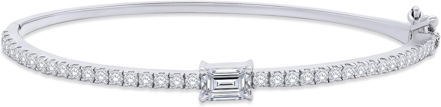 SAVEARTH DIAMONDS Emerald & Round Cut Lab Created Moissanite Diamond Tennis Bangle Bracelet For Women In 14K Gold Over Sterling Silver Size-6 to 9 Inch,(VVS1 Clarity,1.40 To1.60 CT), Gift For Her