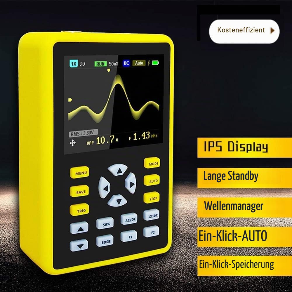 digitales Mini-Oszilloskop 2,4 "LCD-Bildschirm, tragbar, mit 100 MHz Bandbreite und 500 MS/s Abtastrate