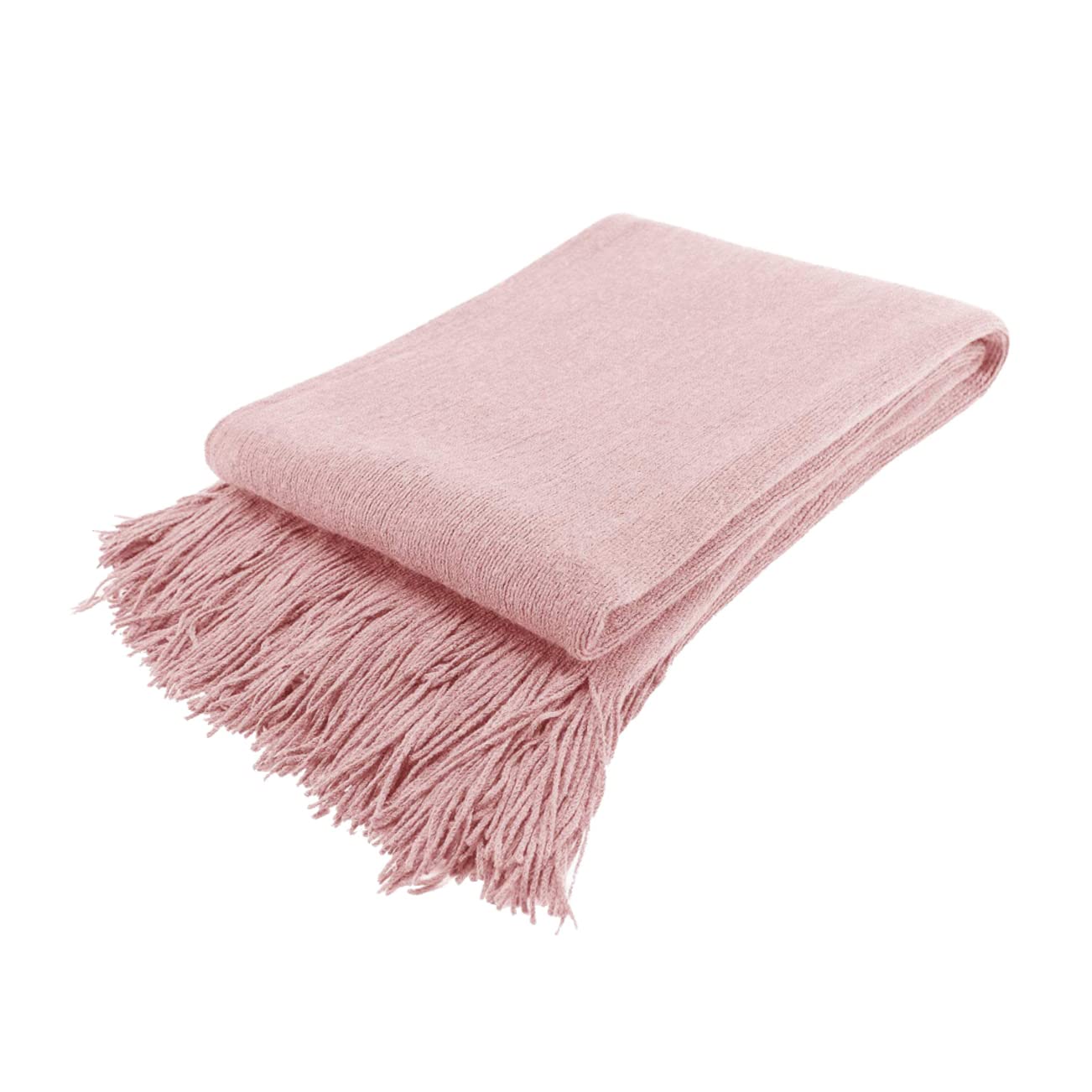 Couverture respirante en maille rose poudré et douce en acrylique à franges