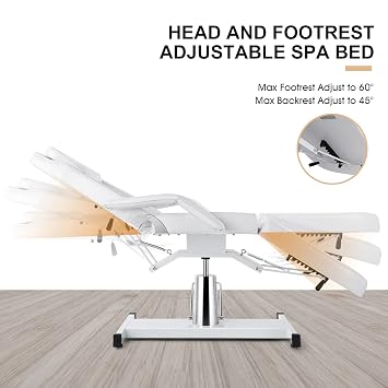 Artist hand Hydraulic Facial Table Tattoo Chair Massage Bed Adjustable Professional for Esthetician Beauty Spa Lash Bed for Eyelash Extensions Salon Equipment Barber Salon (White)