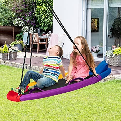 Columpio de árbol con Cojines y Asas, Columpio para niños con Cuerda Ajustable de 100 – 180 cm, Columpio Nido de hasta 150 kg, para niños y Adultos, Columpio para Interior y Exterior, Multicolor