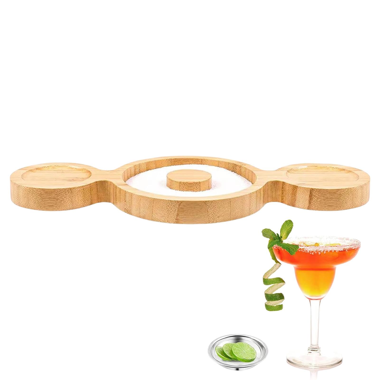 Rimmer - Bandeja de madera para sal de margarita, contenedor de sal de cóctel para camareros, perfecto para margaritas y herramienta de borde de sal binaural