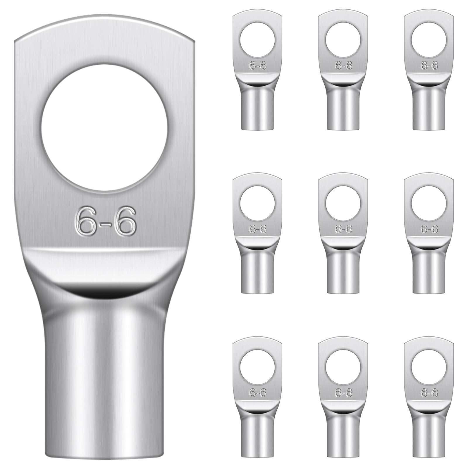 10 Pcs Cable Lugs M6, Hanibos SC6-6 Copper Tube Battery Cable Ends Lugs Battery Terminals Connectors Tinned Copper Crimp Lugs