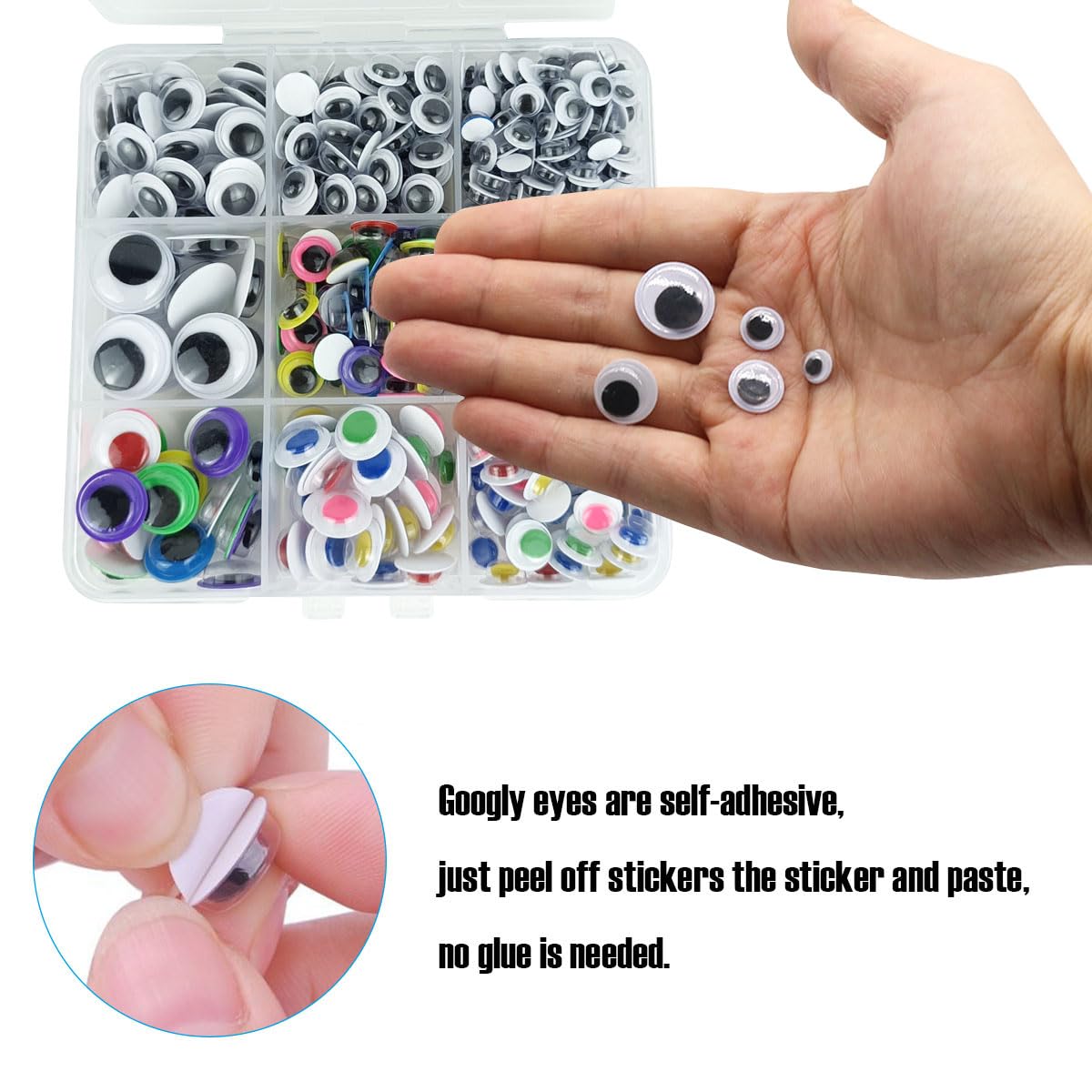 800Pcs Black Wiggle Googly Eyes con confezione mista