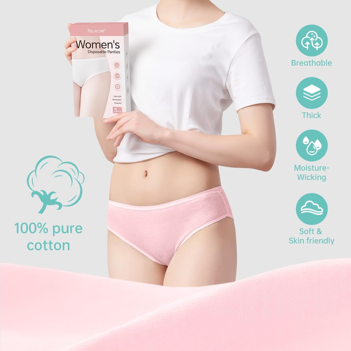 Disposable Underwear for Women, 10 Pack Cotton Ladies Briefs Panties Travel/Emergency, White