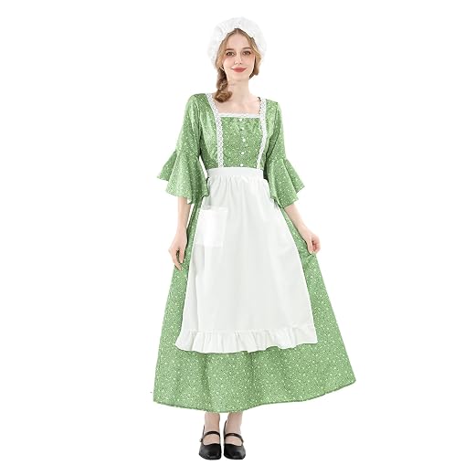 NSPSTT Prairie Dress Women Pioneer Dress Colonial Costume Women Amish Old Fashioned Floral Dresses