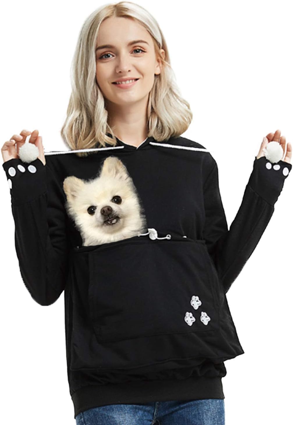 Womens Pet Carrier Shirts Mewgaroo Hoodie Pet Pouch Sweatshirt Kangaroo Pouch Pullover Kitten Puppy Holder Hood Sweatshirt