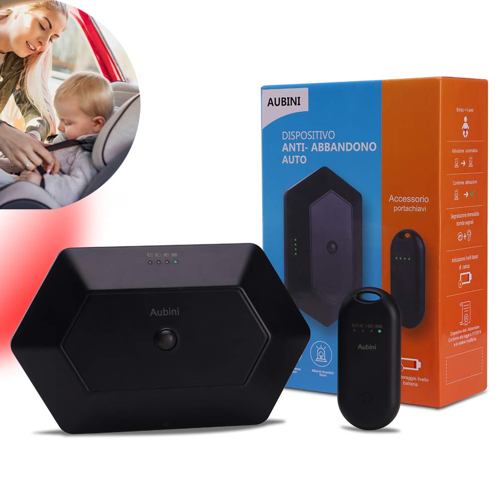 Aubini Anti Abandonment Device, Car Anti-abandonment Device with Car Keychain, Sound Alarms, Visual Alarms, NO CELL, Anti Abandonment Device for Baby, Kids Auto- Black