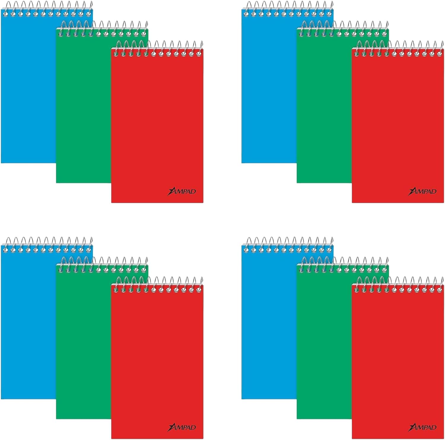Ampad Pocket Notebook, Recycled, Size 3 x 5, Assorted Covers, Top Open, Narrow Ruled, 60 Sheets (25-087) (Pack of 4)