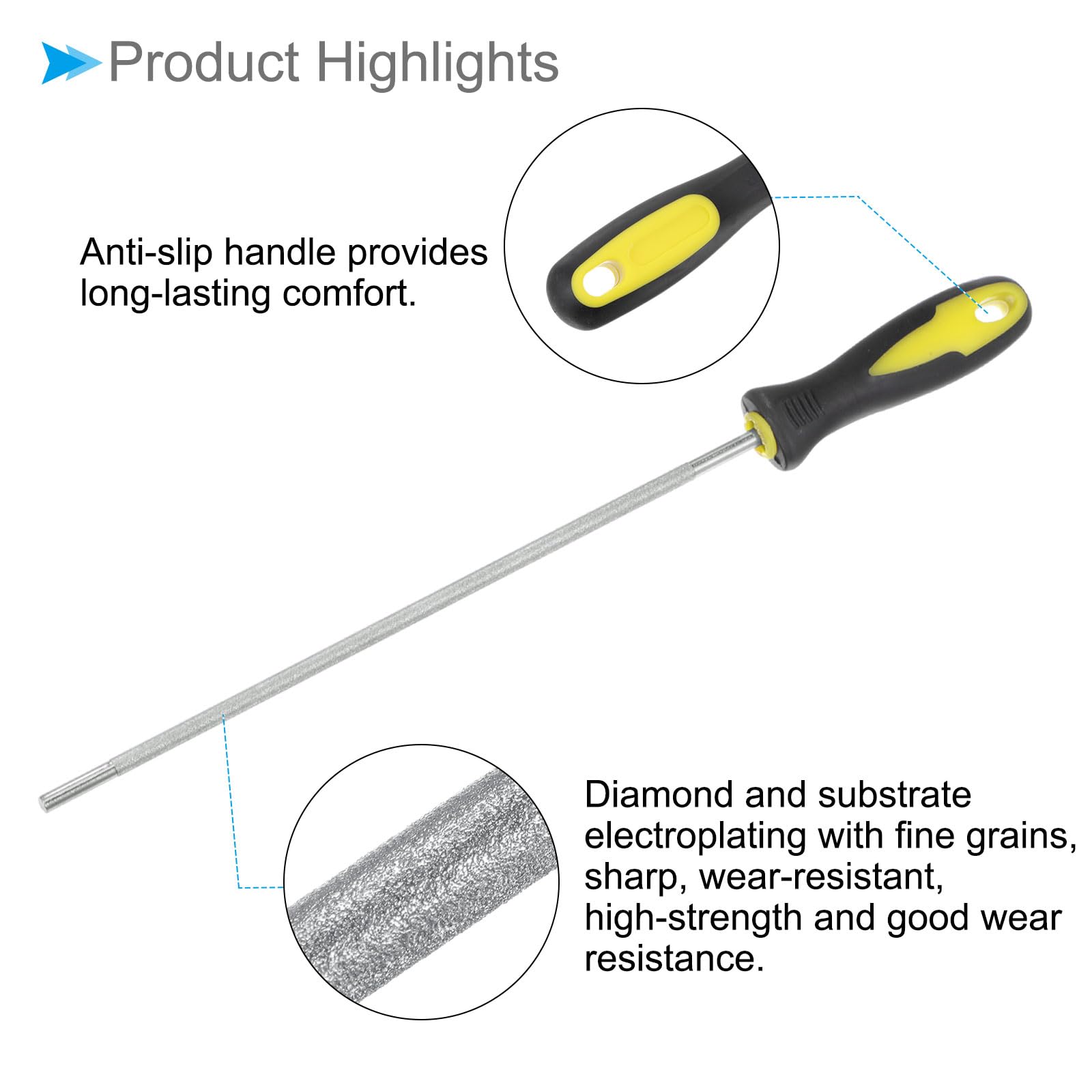 CoCud Diamond Chainsaw File, 3/16"(4.8mm) 80 Grits, High Hardened Round Sharpener Files with Non-Slip Handle - Image 4