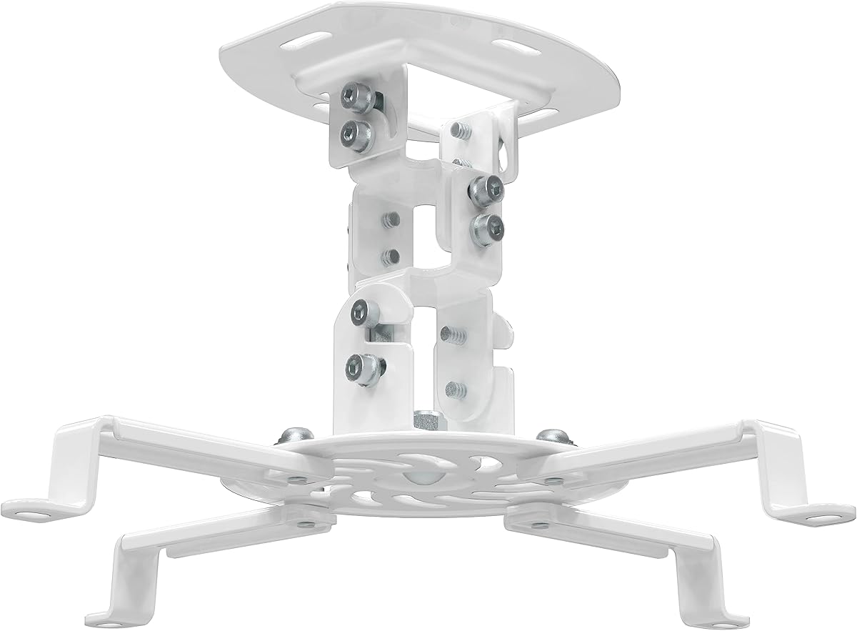 WALI Soporte de Techo para Proyector, Soporte Universal para Proyector de Perfil Bajo con Brazos Retráctiles y Función de Ajuste Múltiple (PM-002-W), Blanco