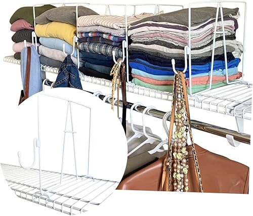 Evelots Separadores de estantes de alambre, paquete de 4 con ganchos extraíbles de patente pendiente, almacenamiento y organización extra para