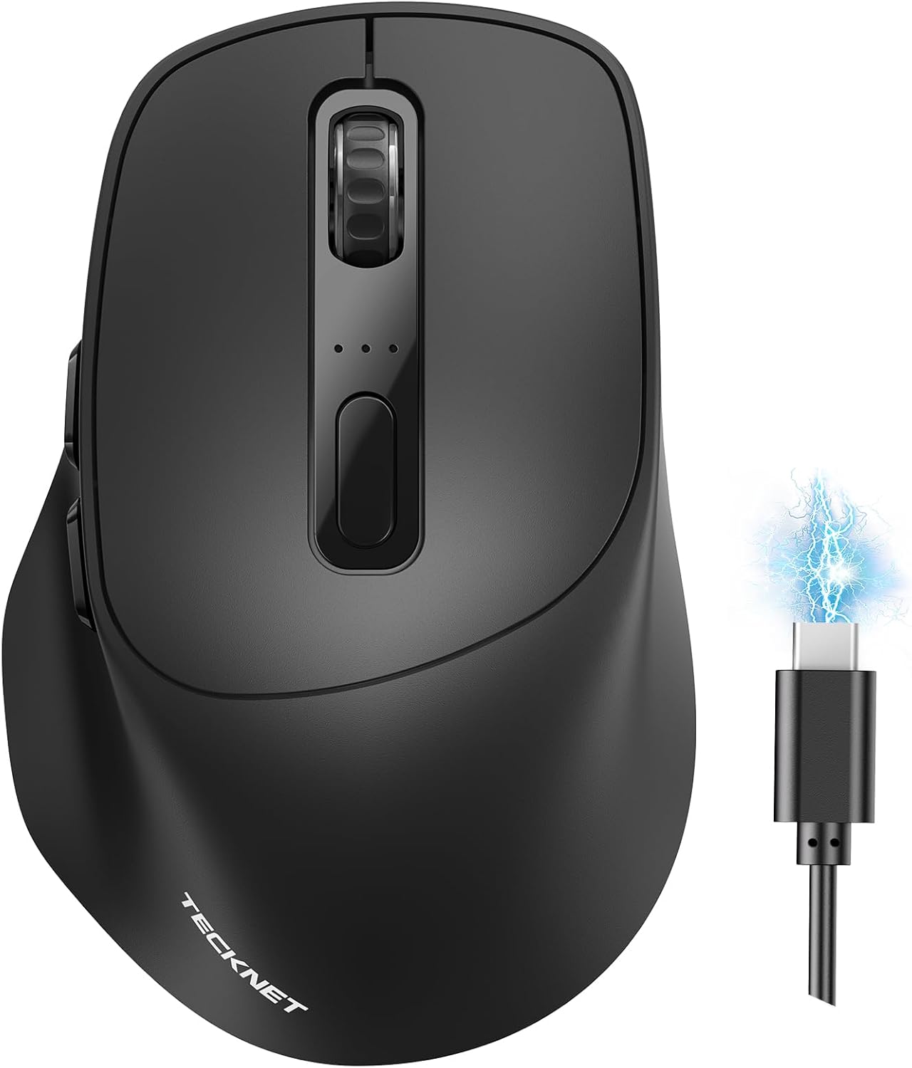 TECKNET 3-Device Wireless Mouse, Rechargeable Dual-Mode (2.4G & BT 5.0), Silent USB-A & Bluetooth Mouse, 6-DPI up to 4800, Wide Compatibility - Black