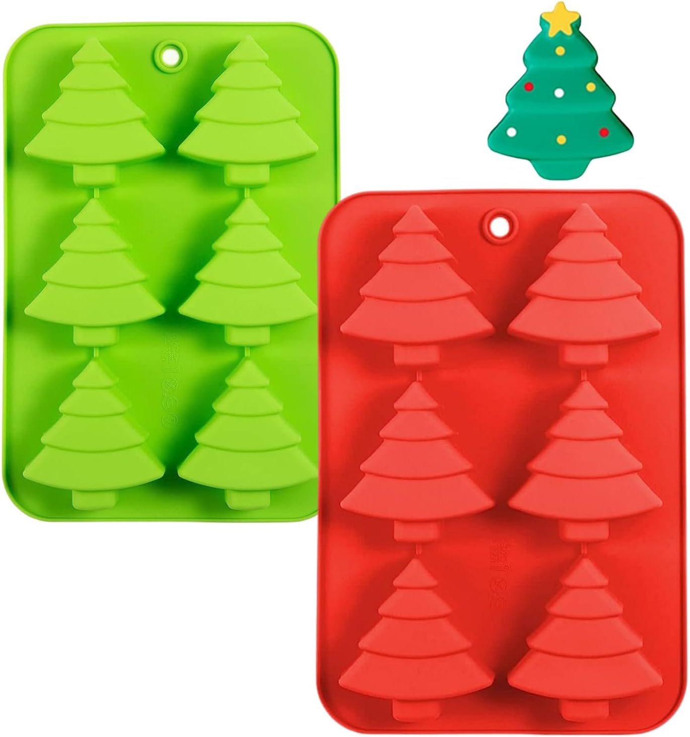 Sweetfamily 2 Pack Christmas Tree Silicone Molds,6 Cavity Candy Baking
