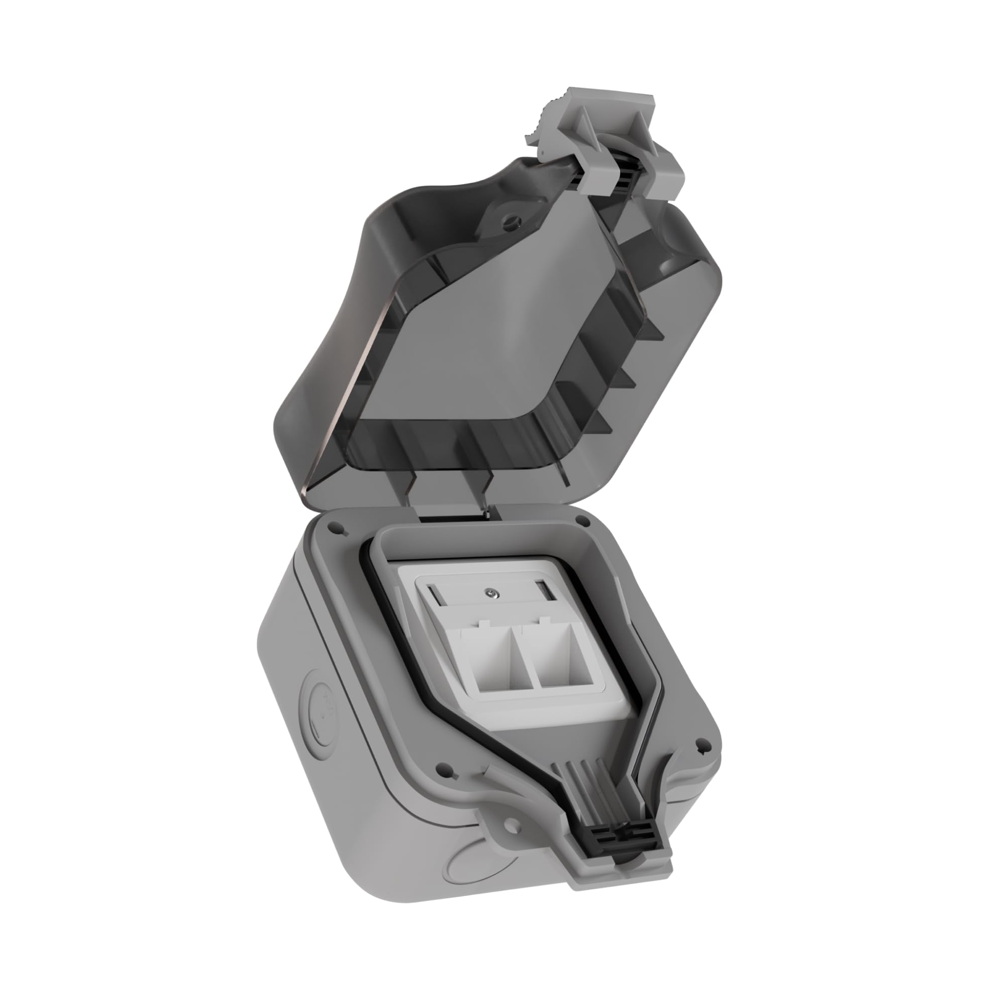 Outdoor Netzwerkdose Aufputzgehäuse für Keystones, IP66, wetterfest, ABS-Kunststoff, Quick Release, inkl. Montagematerial, vielseitige Kabeleingänge