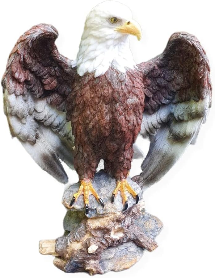 Bald Eagle Figurines with Open Wings, 33 cm, Weatherproof Resin Garden Ornament, Eagle Figurine, Brown
