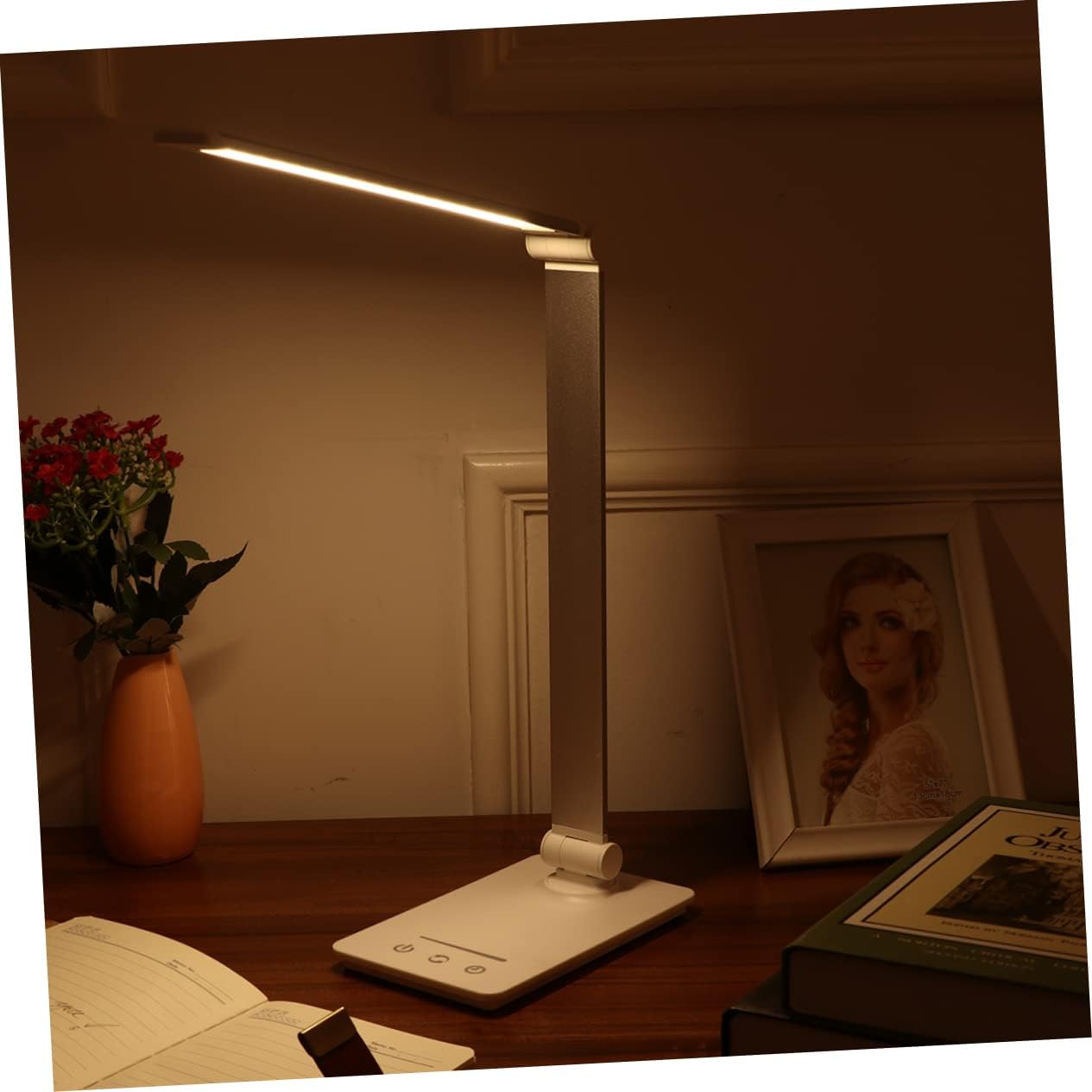 Rechargeable Led Desk Lamp with Touch Control Eye Protection Feature Brightness Modes Portable for Home Office Flexible Design Silver