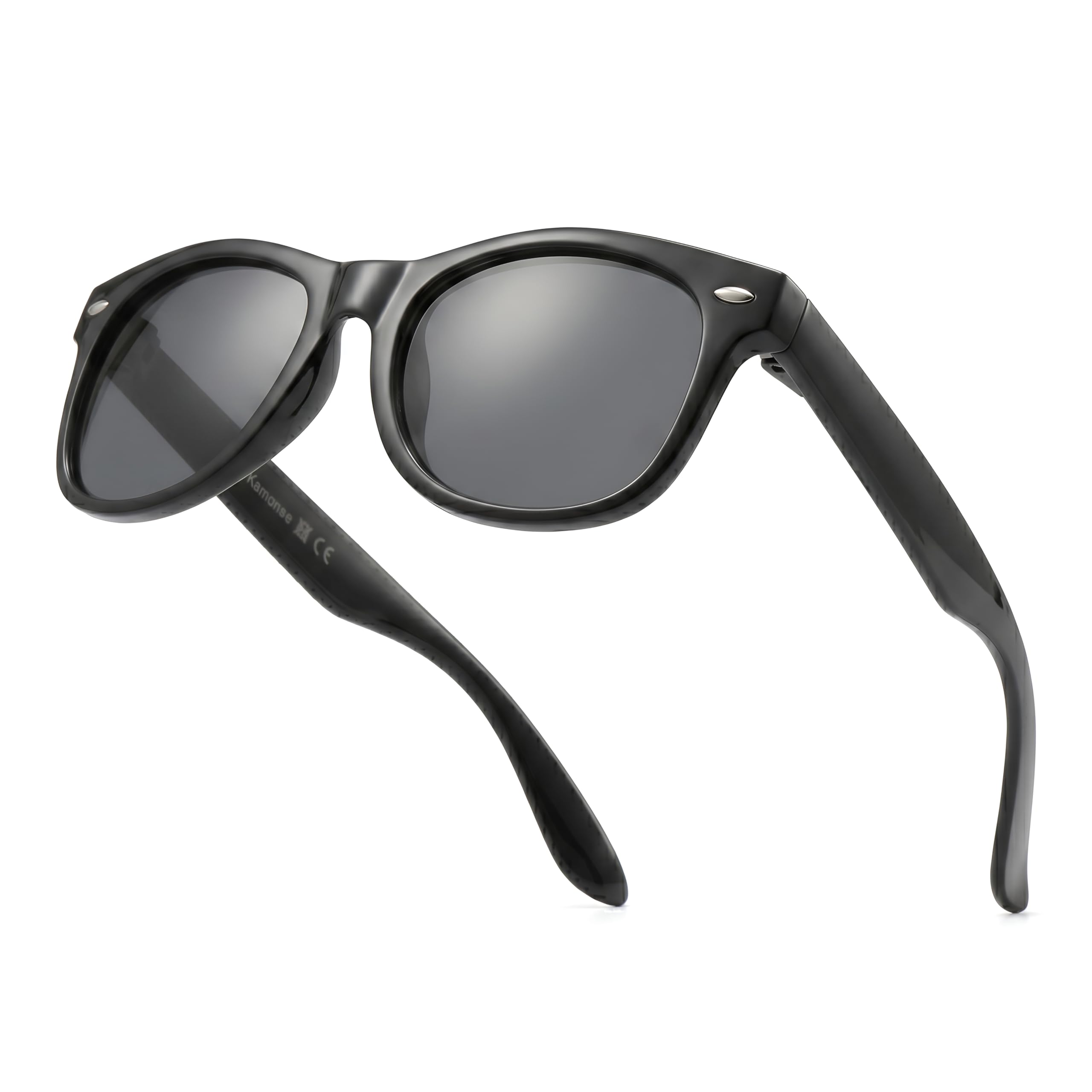 Komonee Kids Flexible Sunglasses Polarized Black Silicone Drifter Classic Style Retro Sun Shades Eye Glasses UV400 Unisex For Boys and Girls Age 3-10