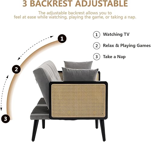 Miniatura 4 de Sofá cama futón, sofá futón plegable convertible, sofá pequeño transpirable, cómodo sofá cama doble tapizado de terciopelo para sala compacta