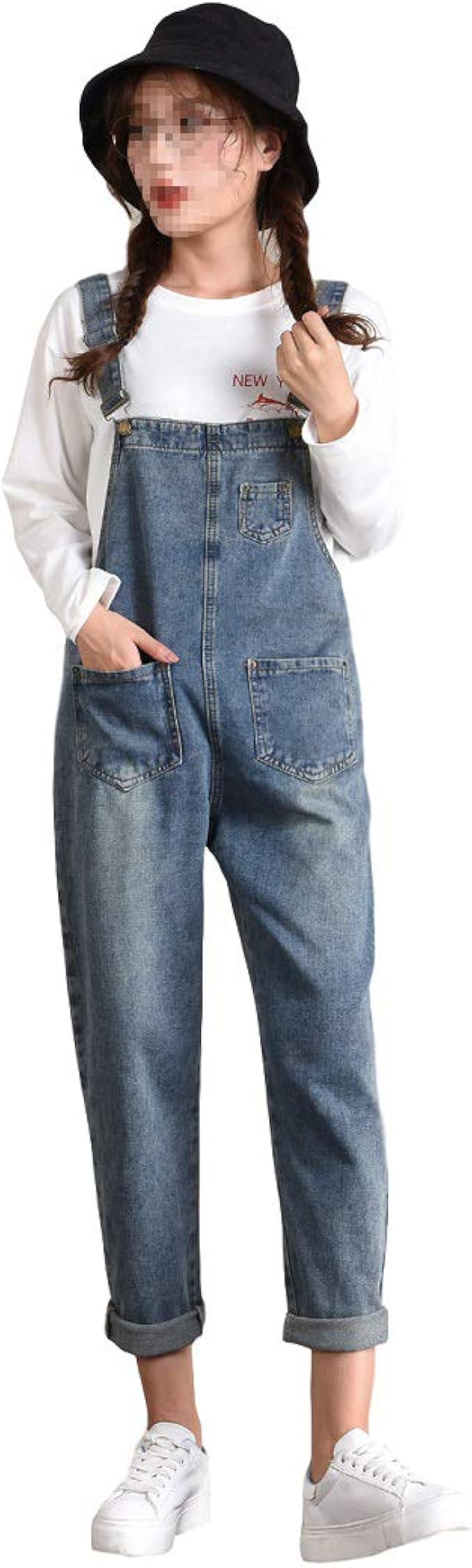 Lazutom Women's Casual Baggy Loose Denim Bib Overalls Jumpsuits (UK 20, Blue) Amazon.co.uk
