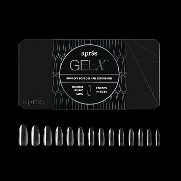 Apres Gel-X  Round Box of Nail Tips | 280 Soft Gel Tips, 14 Sizes 00-9 | Half-sizes Included Natural Round Long, 280 Count