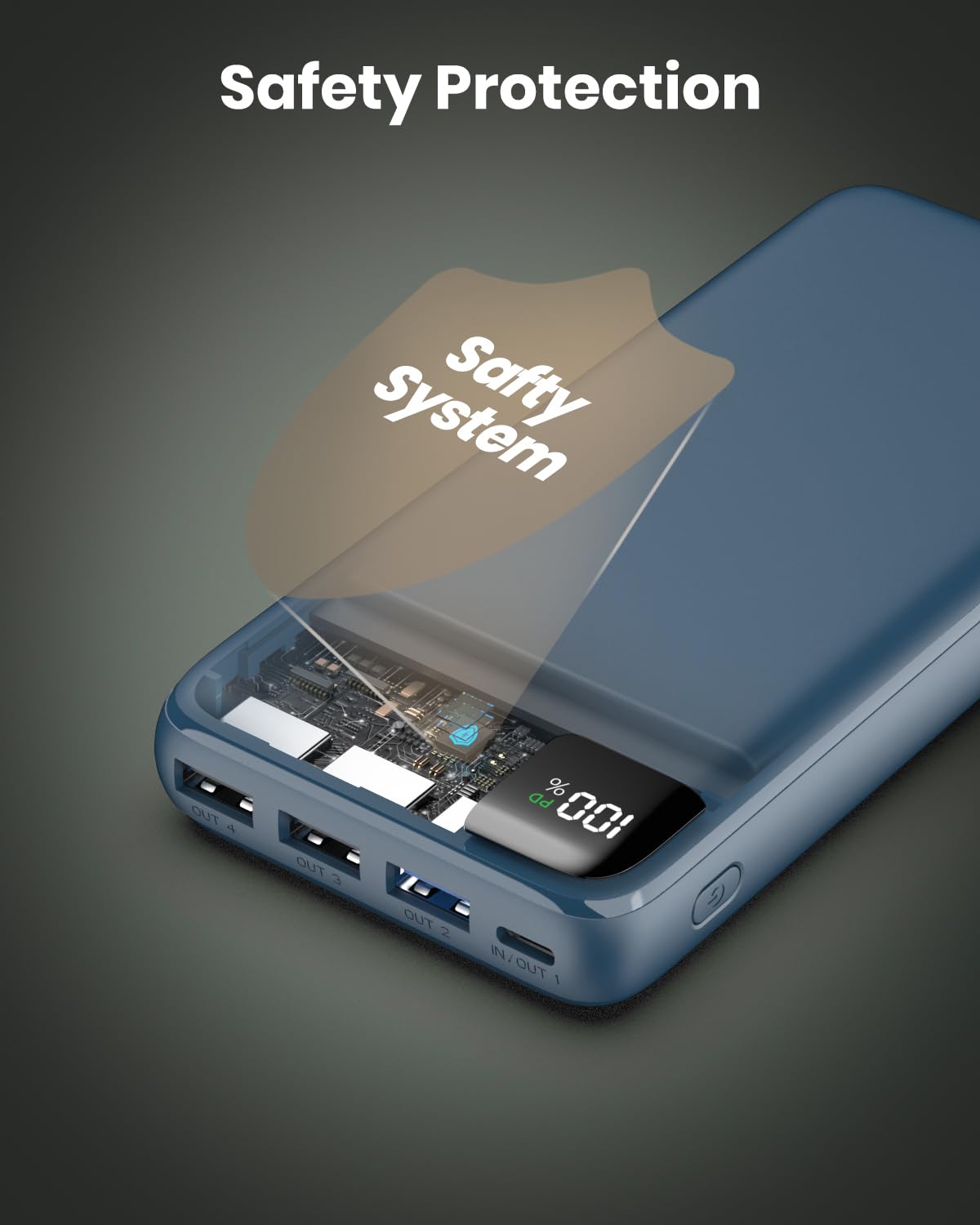 Bilivein 22.5W Power Bank 27000mAh - USB C Batteria Esterna Caricatore Portatile con 4 Uscite Powerbank con Display LED per Tablet Cellulare blu