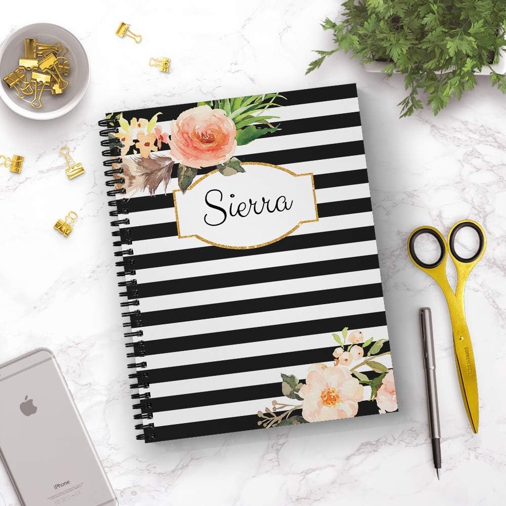 Classic Floral Personalized Monthly and Weekly HARDCOVER Planner and Organizer, 1 full year, January-December DATED or UNDATED OPTION, 8.5" x 11", lay flat wire-o spiral binding