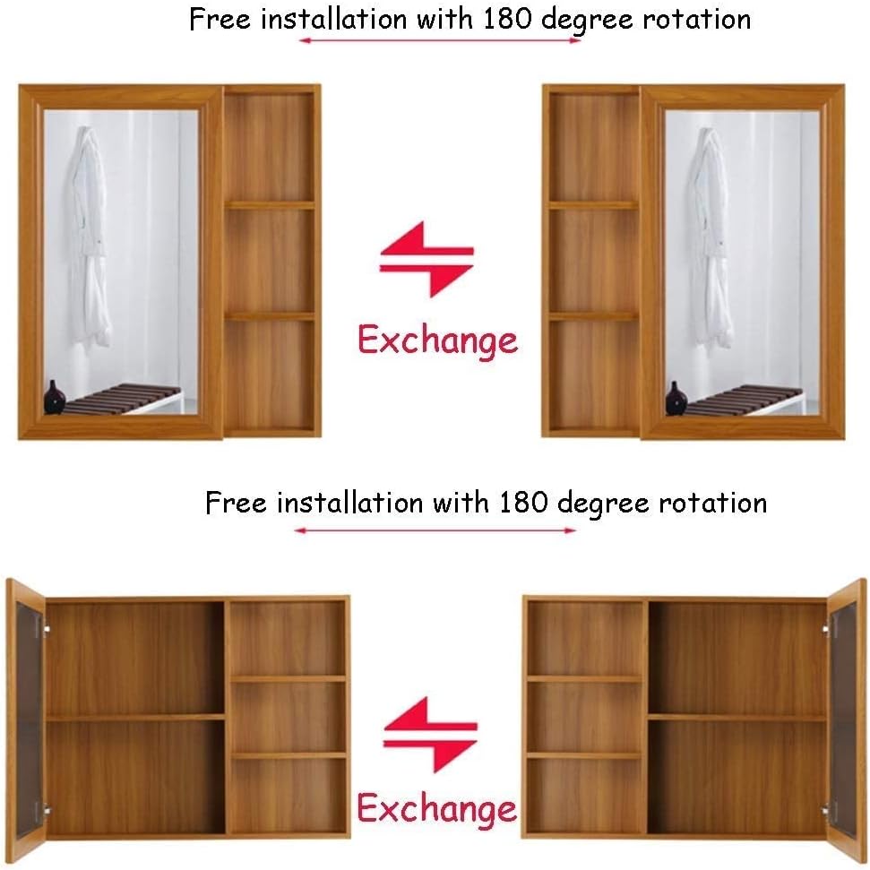 Bathroom Wall Cabinet with One Mirror Single Door Multipurpose Storage Organizer Shelves Home Furniture Bright with Shelf Bathroom Waterproof (Wood Large) (Wood Large) image 5