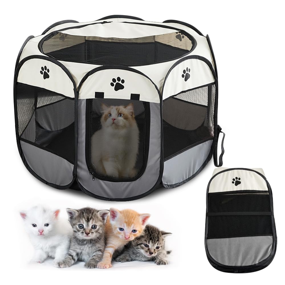 Lotvic Recinto Plegable para Mascotas, Parque de Juegos para Cachorros, Parque para Gatos Exterior,Parque de Juegos Octogonal Tienda de Campaña de Tela para Cachorros, 74x 74x 43 CM