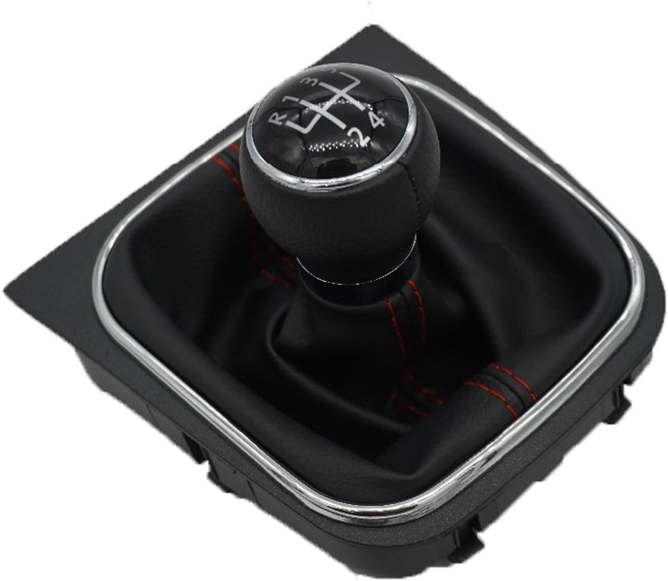 Car Manual Gear Shift Knob Gaitor 5 Speed with Red Stiching Plastic Frame Complete