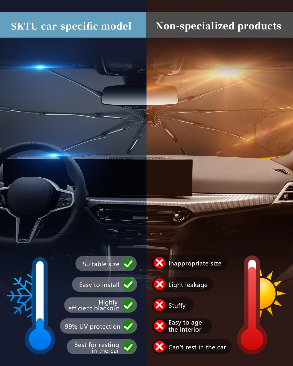 SKTU Parasole Parabrezza per BMW 3 Series G20 4 Series G22 2020-2026 Cordino Design Pieghevole Parasole Protezione UV Protezione per BMW 3 4 Series Accessori Scheletro in fibra di carbonio