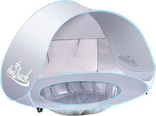 Monobeach Baby Beach Tent Pop Up Portable Shade Pool UPF50+ UV Protection Sun Shelter for Infant with Easy Set Up Canopy (Silver Beach Tent)