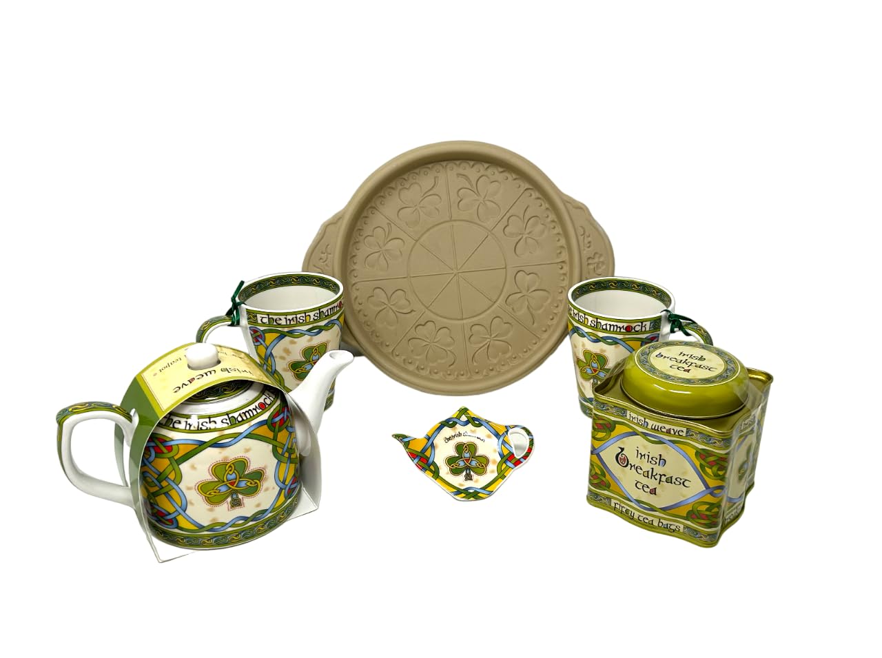 Juego de 6 tazas de cerámica con diseño de trébol, para bolsas de té, tetera y té de desayuno, 50 bolsas de cocina, suministros de respaldo de té, regalo de inauguración de la casa,