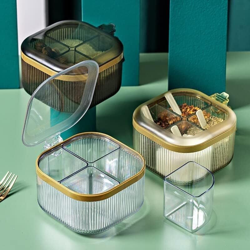 Gewürzspender, Gewürzbox, Gewürzbox mit 4 Fächern, for Haushalt und Küche, Gewürzgläser, Dosen, Zucker, Salz, Mononatriumglutamat, Aufbewahrung von Gewürztöpfen, Flaschen, einfach (Farbe: Gelb, Größe(