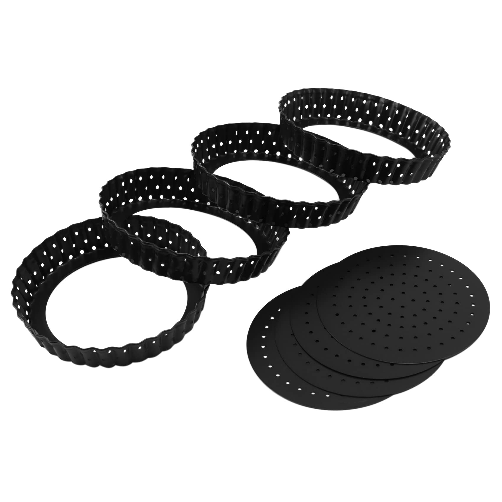 Glayent Black 4 Pack Quiche Tart Pan,5 Inch Round Perforated Pizza Baking Tray Non-Stick Tart Tin With Holes For Cakes,Pies,Quiches