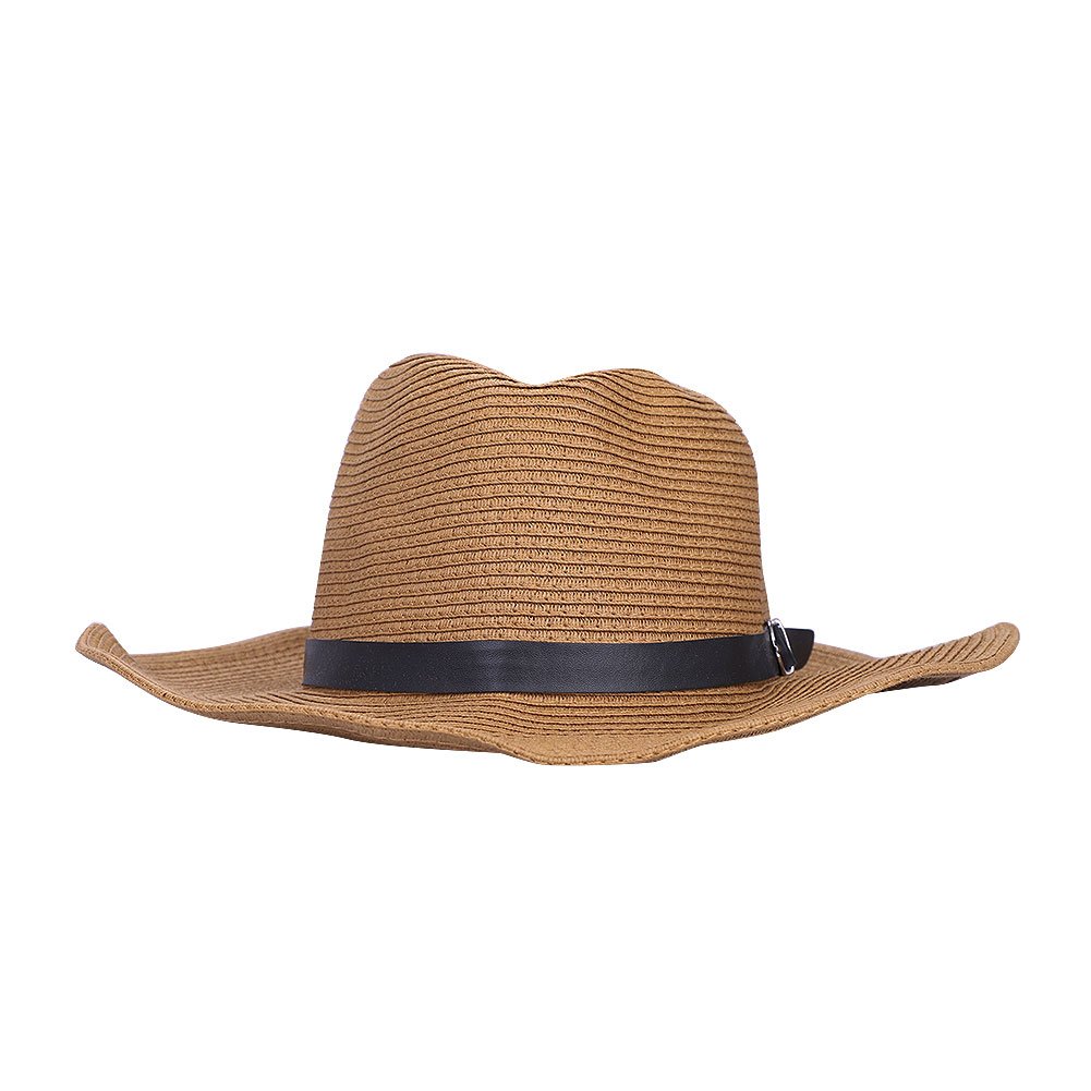 Homme Chapeau de Cowboy Paille Large Bord Panama Pliable Chapeau de Plage Soleil UPF50+ Casquette Visière Protection Solaire Hat Fedora Trilby avec Sangle Menton pour Printemps Eté