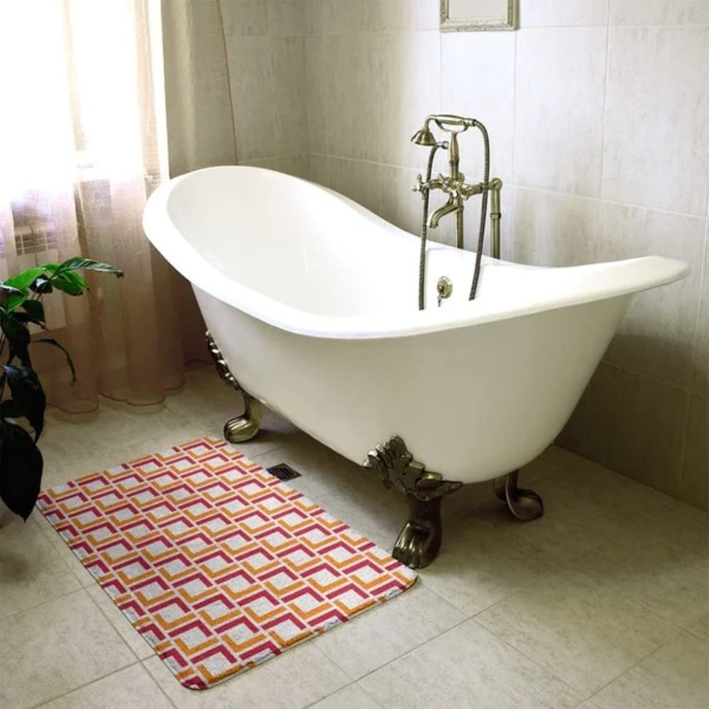 TRP Beautiful Modern Timeless Design Rectangle Non Slip White Orange Red Bathroom Rugs Size 21 x 34 Foam